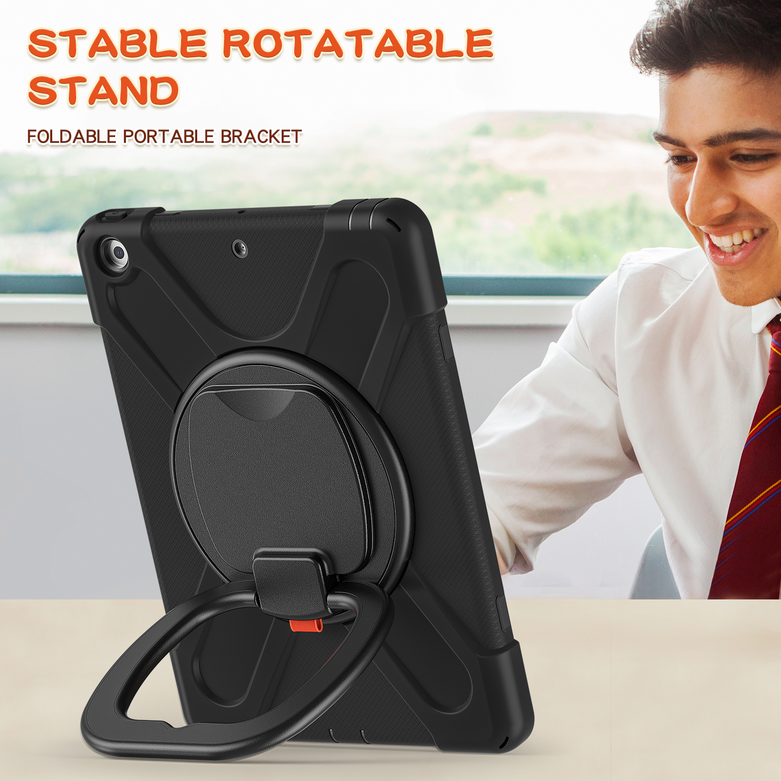 Heavy Duty Rugged Tablet Cover For IPad 7th 8th 9th Gen 10.2 inch Case 360 Degree Rotating Handle Stand Shoulder Strap Case with Screen Protector Kids