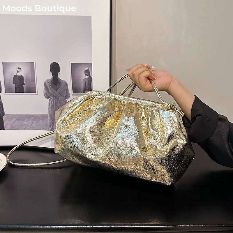 Golden Evening Clutch Bags For Women Wedding Dinner Party Crossbody Cloud Bag New Designer Purses And Handbags