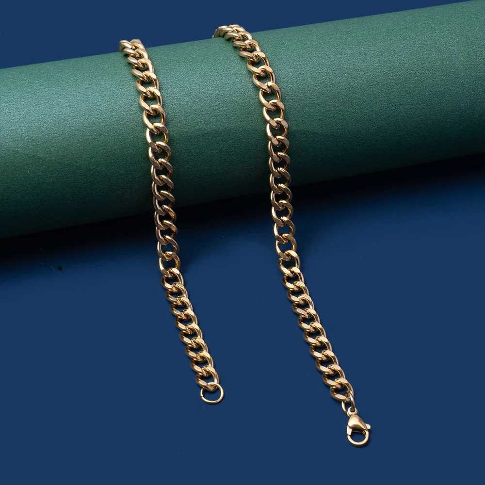 Gold Color Cuban Chain Stainless Steel Men Necklace Simple Basic Chain Necklace For Women Hip Hop Jewelry Trendy Accessories XJ250708