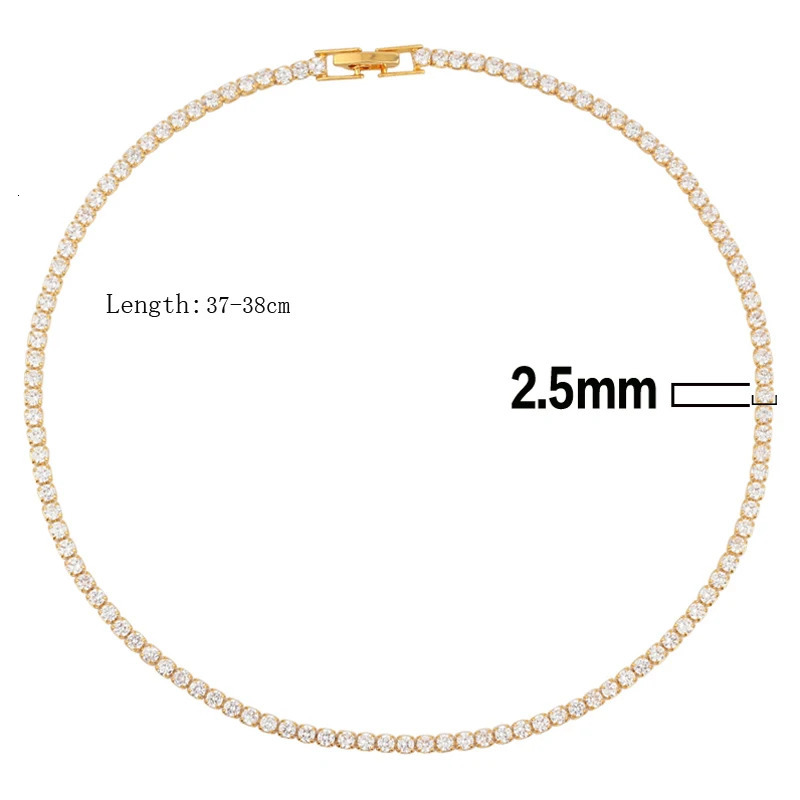 Iced Out Tennis Chain Necklaces Female Gold Color 18K Gold Plated Neck Chain For Women Fashion Jewelry Gift Chocker 250722