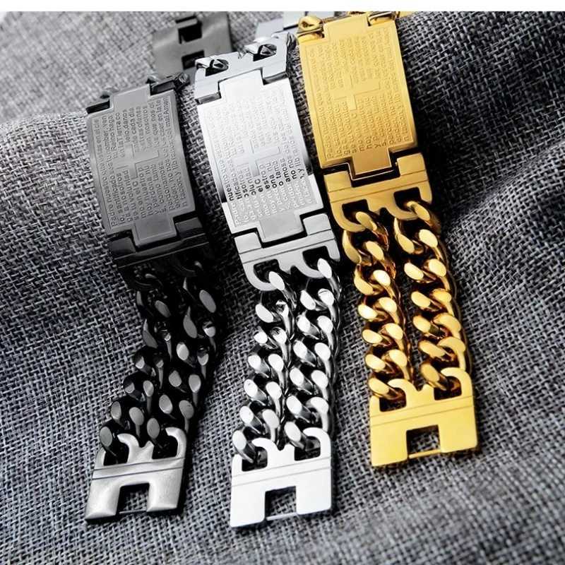 24MM Width 316L Stainless Steel Cuban Chain Cross Bracelet For Men Jewelry Male Hand Chain Wrap Bracelets Punk Accessory W250728
