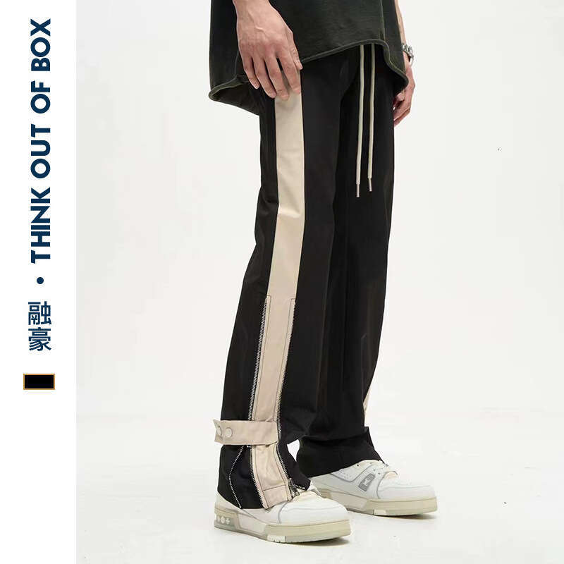 American Style Vibe Striped Patchwork Double Zipper Casual Long Men's High Street Design Versatile Straight Pants B5
