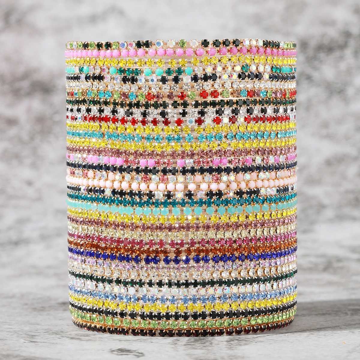 10/20pcs Colorful Sparkling Single Row Rhinestone Inlaid Adjustable Bracelet Set W250728