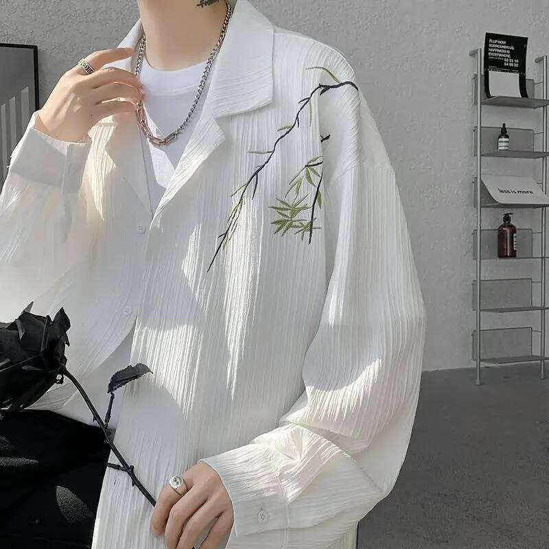 Embroidered Shirt Men Long Sleeve Spring Autumn Trendy New Chinese Style Fashion