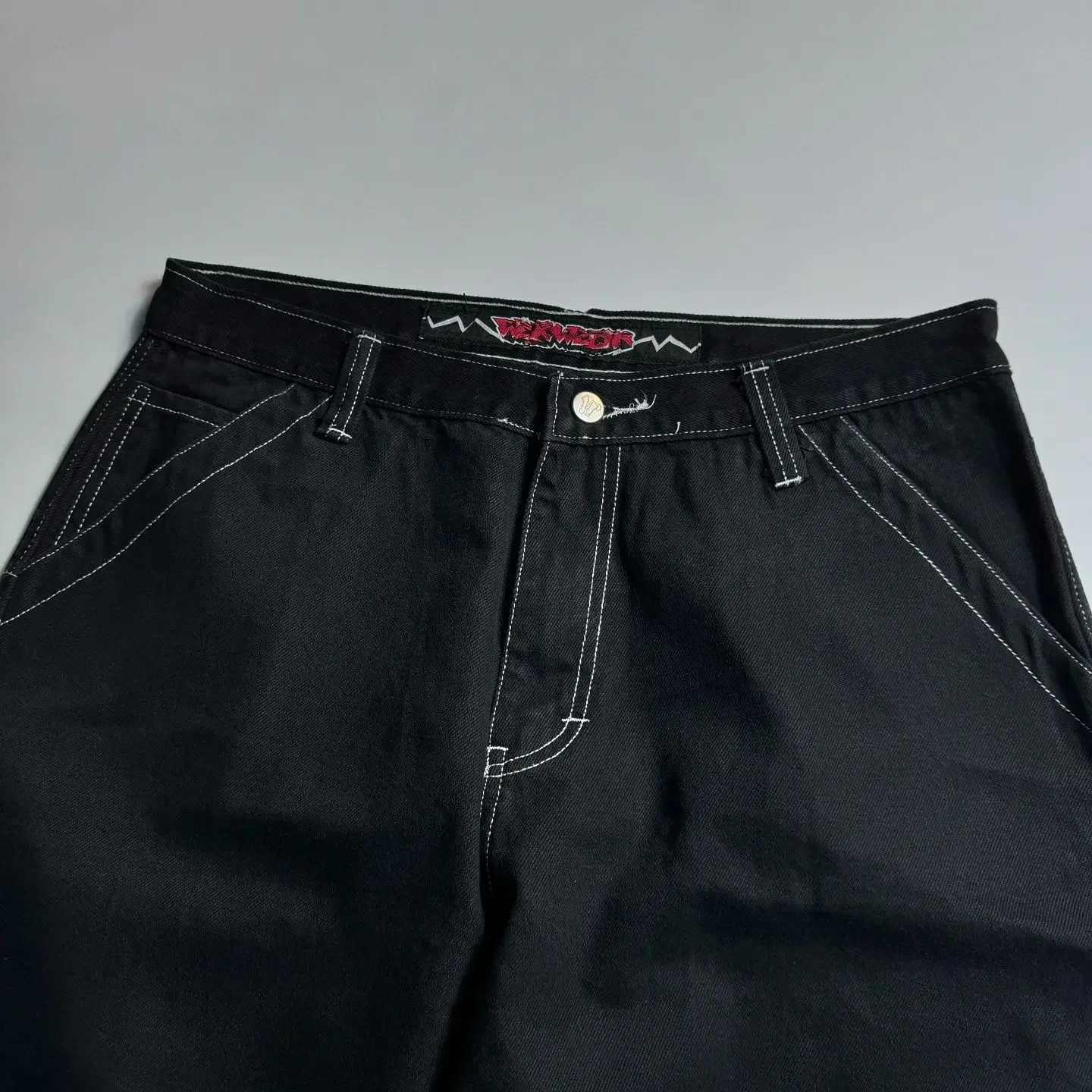 Harajuku Letter Embroidered Graphic Baggy Jeans Streetwear Y2K Jeans Men Women High Waist Wide Trouser Black Skateboard Pants 250728