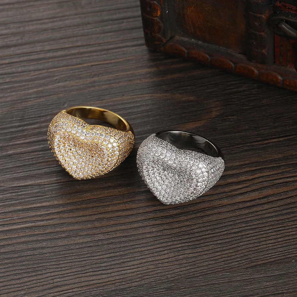 Bling Jewelry Women Heart Rings Micro Pave CZ Ring Men Hip Hop Jewelry For Gift R058 250723