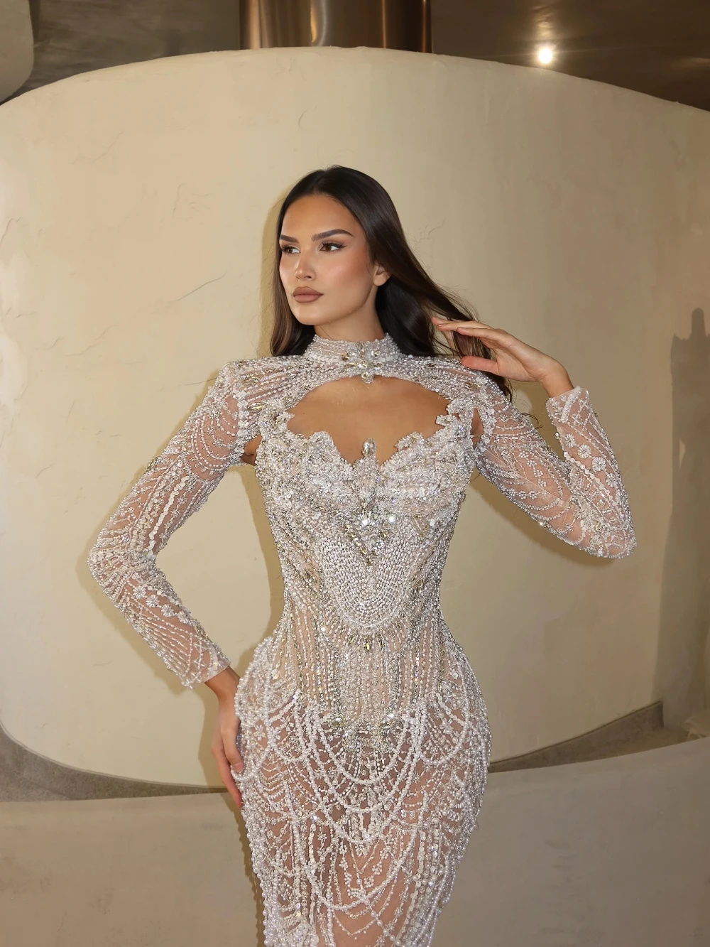 Gorgeous Wedding Dresses Beading Crystal Bridal Gowns Cape Sleeves Pearls Strapless Appliques Illusion Mermaid Customized Vestidos De Novia Plus Size