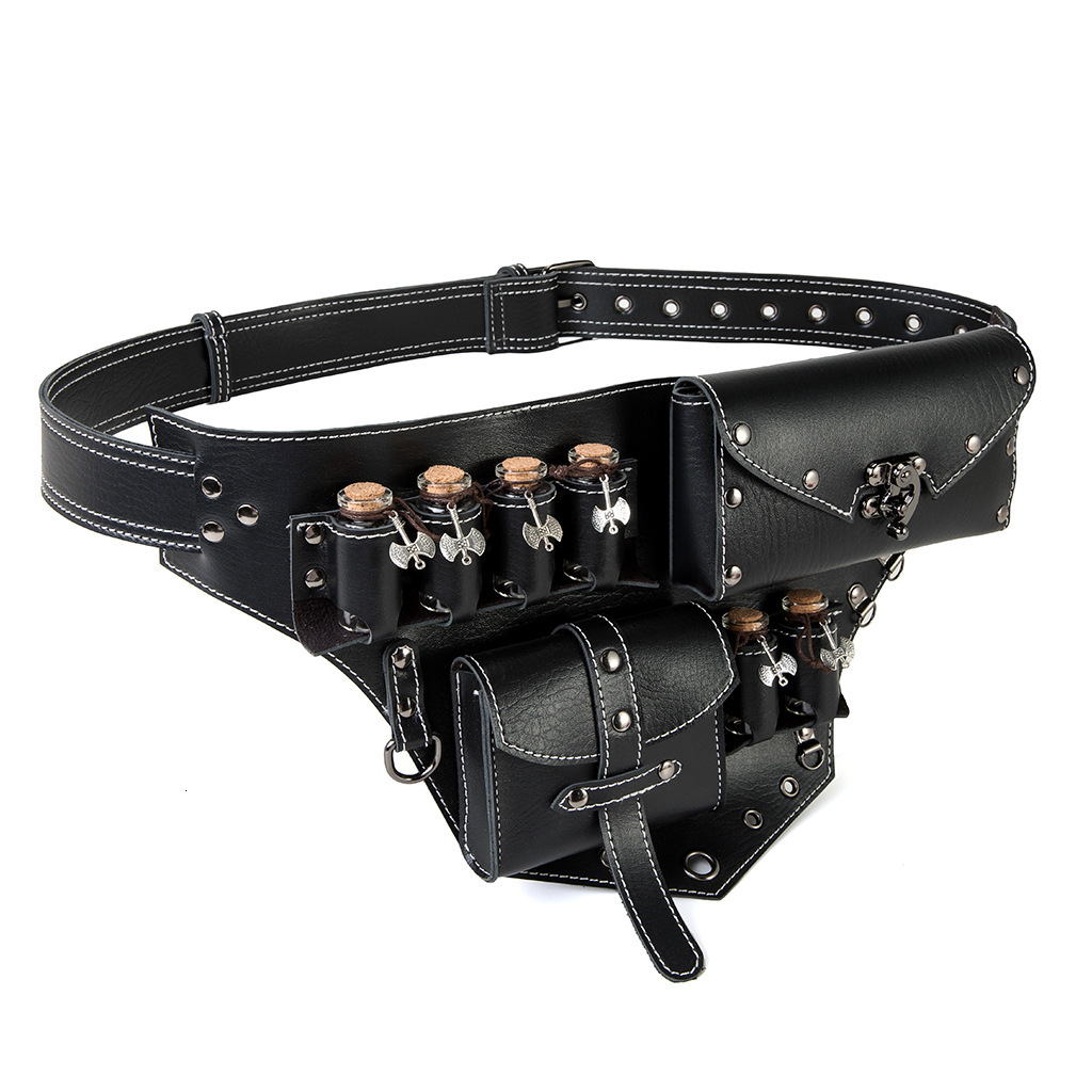Medieval Style Bag for Women, Steampunk PU Leather Coin Purse, Decorative Waist Bag, Black ddmymoon