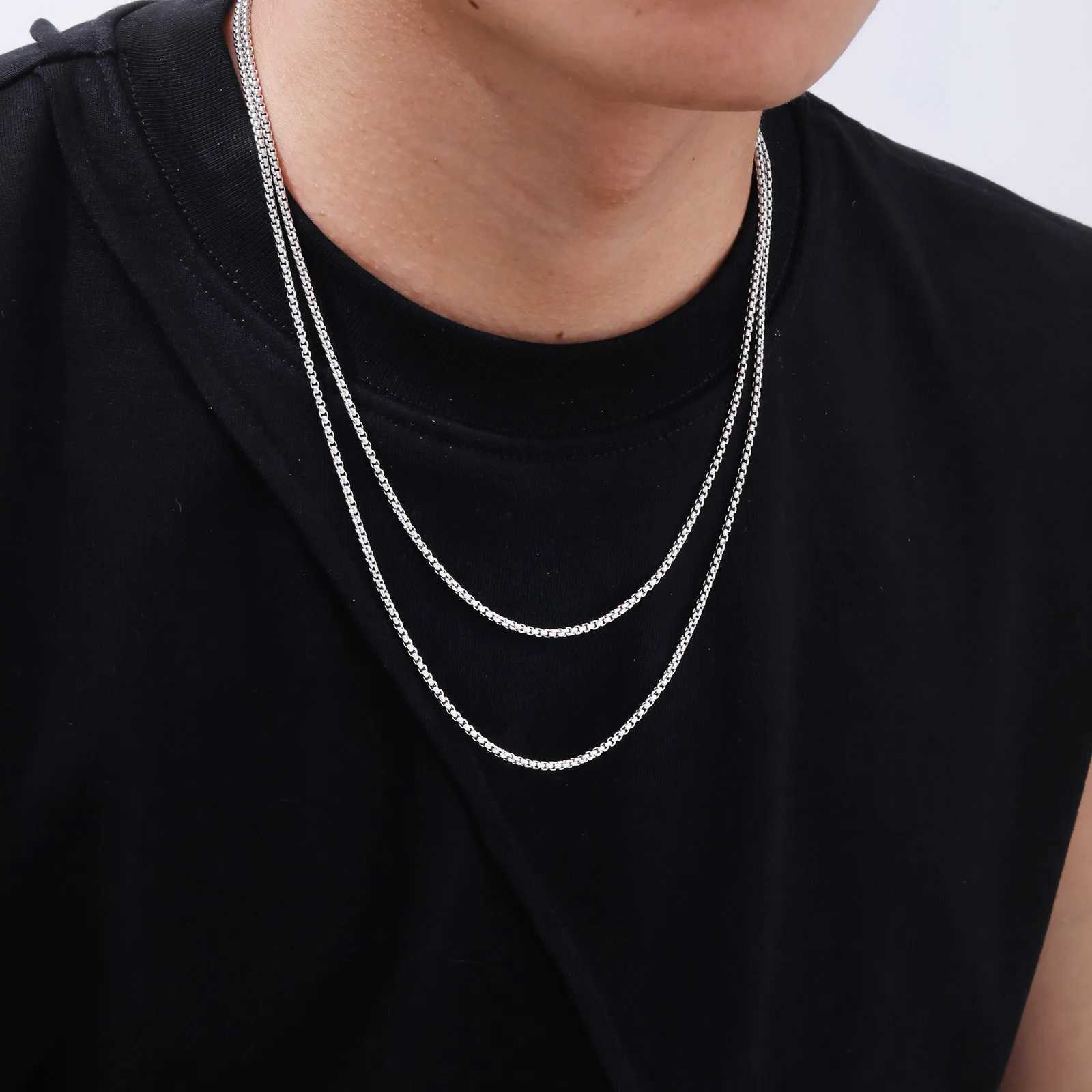 Double-layer Square Box Chain Necklaces for Men Boys 2MM Stainless Steel Chain Link Collar Trendy Unisex Jewelry GiftsXJ250708
