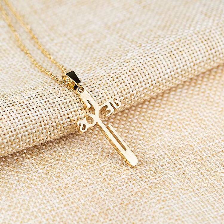 Marlary Minimalist Mens Women Small Gold Stainless Steel Jesus Cross Pendant Necklace Men Jewelry Store