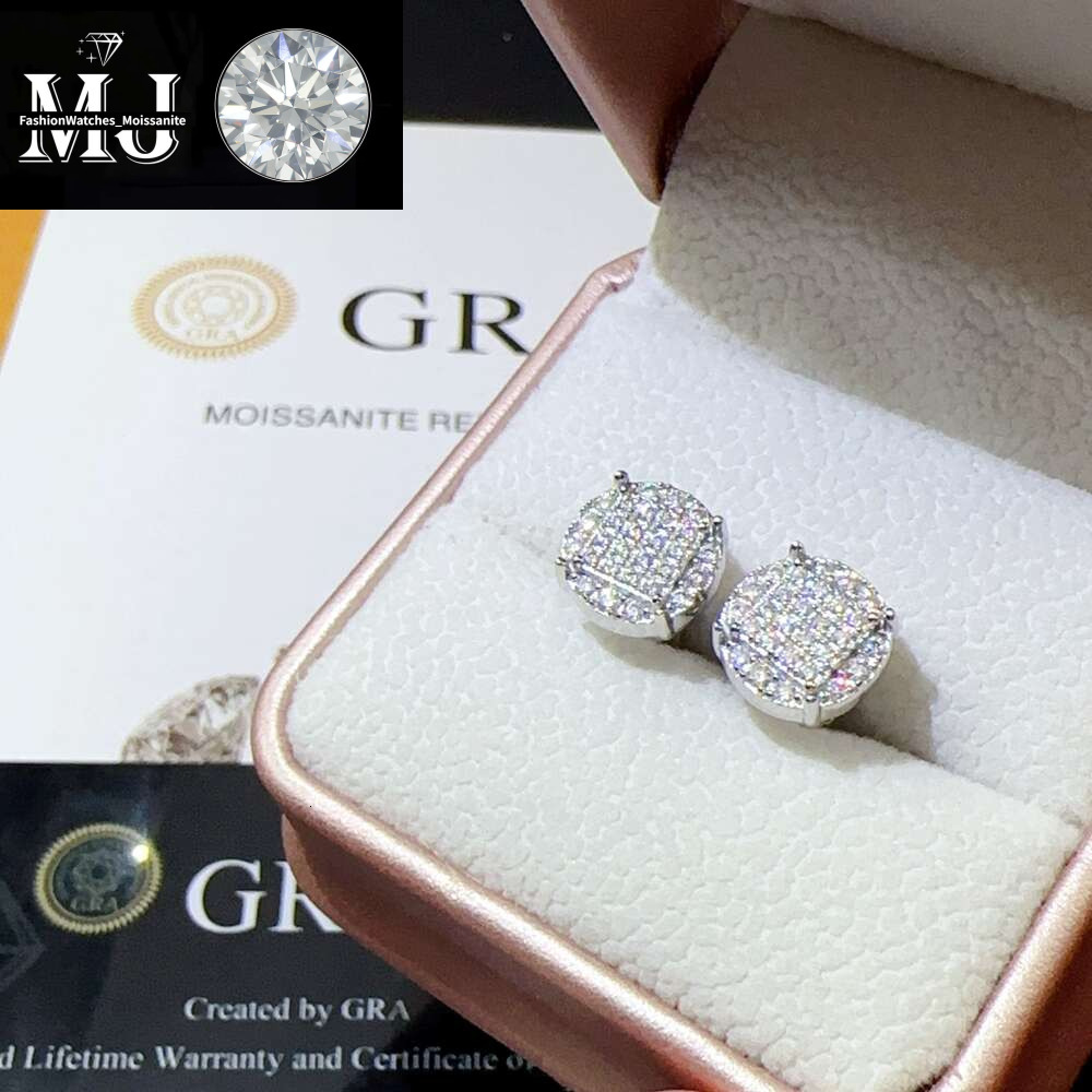 Iced Out Hip Hop Round Shape Vvs Moissanite Stud Earrings Sterg Sier Men and Women