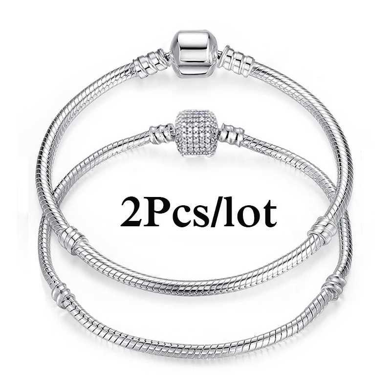 2Pcs/Lot Special Offer Silver Color Snake Chain Charm Bracelets DIY Original Brand Bracelet For Women Men Jewelry Dropshipping W250728