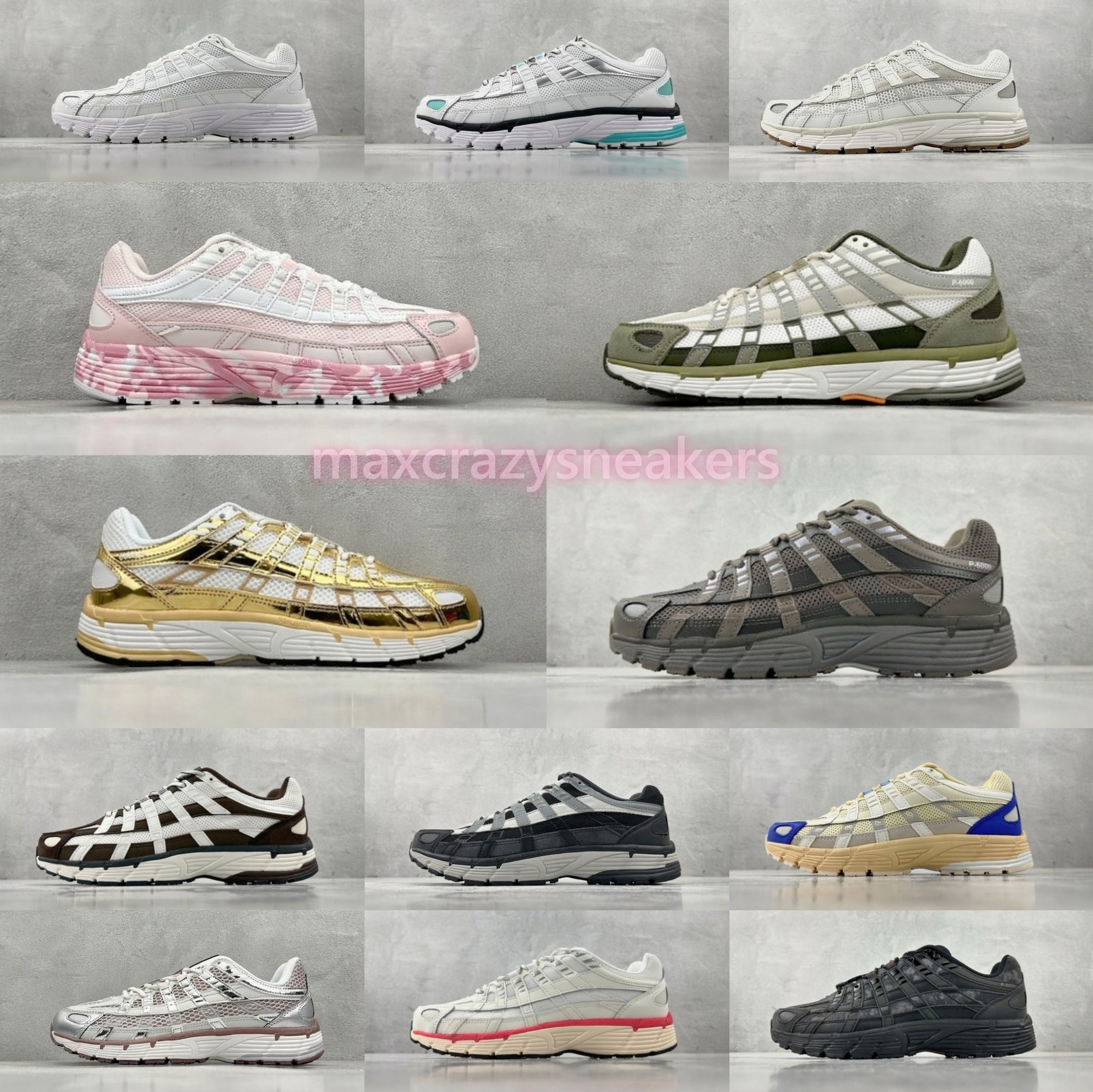 2025 Running Designer Running Shoes for Men Women Sneakers P 6000 Gold Triple Black White Khaki Wolf Grey Metallic Sier Racer Blue Womens Outdoor Sport Trainers 36-45
