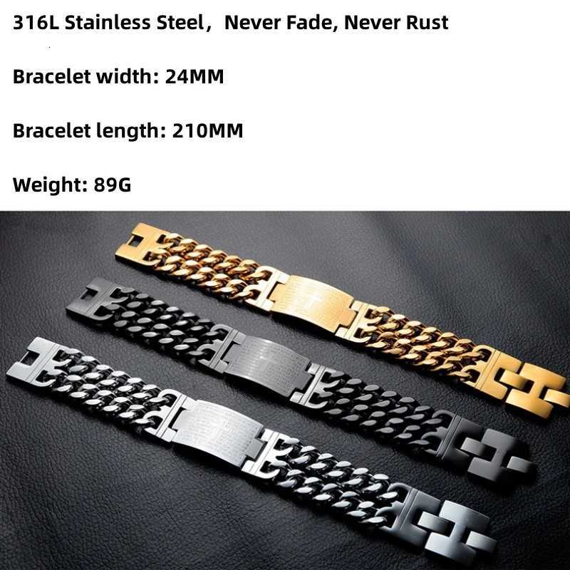24MM Width 316L Stainless Steel Cuban Chain Cross Bracelet For Men Jewelry Male Hand Chain Wrap Bracelets Punk Accessory W250728