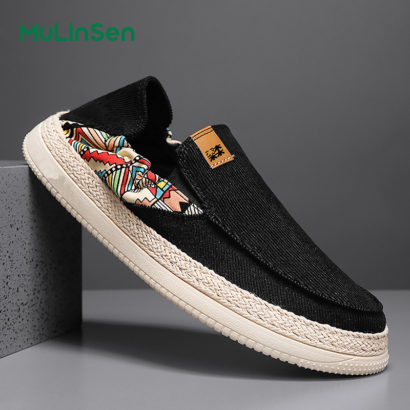 Mulinsen canvas shoes men's 2025 new summer breathable soft sole lazy one-step sneakers driving casual trendy shoes