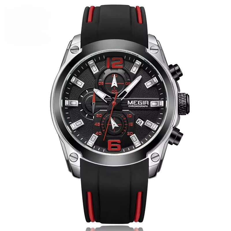 DHwatches MEGIR 2063G Men's Sports Watch 46mm Chronograph, Luminous, Waterproof 30M, Silicone Strap, Quartz Movement, Calendar