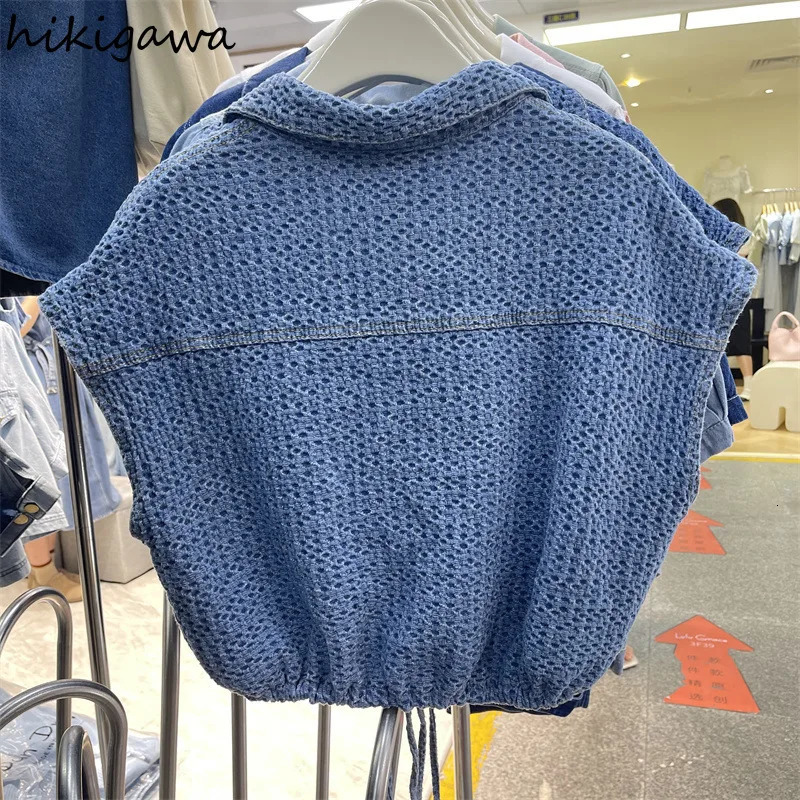 Denim Crop Jackets for Women 2025 Ropa Mujer Short Sleeve Slim Waist Drawstring Outwear Y2k Tops Casual Fashion Summer Coat 250728