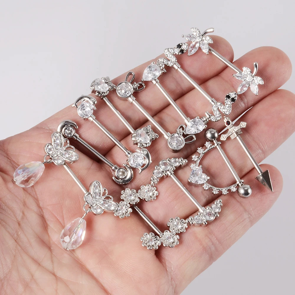 Pair Sword Cross Nipple Piercings Barbell Steel Crystal Nipple Shield Cover Heart Flower Nipple Rings Jewelry Body 14G 250722