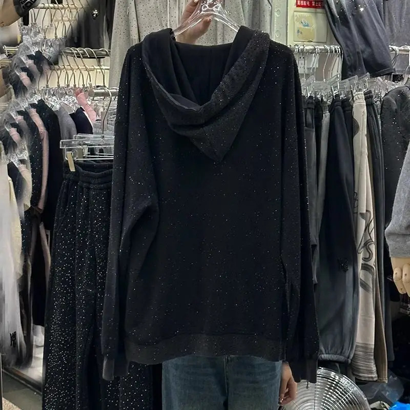 Oversized Full Star Rhinestone Diamond Hooded Coat Loose Top Agereducing Zipper Womens Hoodie 250728