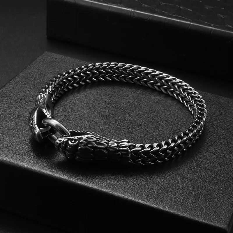 Mens Stainless Steel Snake Bracelet Double Headed Serpent Cuff Gothic Punk Jewelry Oversized Retro Bangle Unique Dark Gift W250728