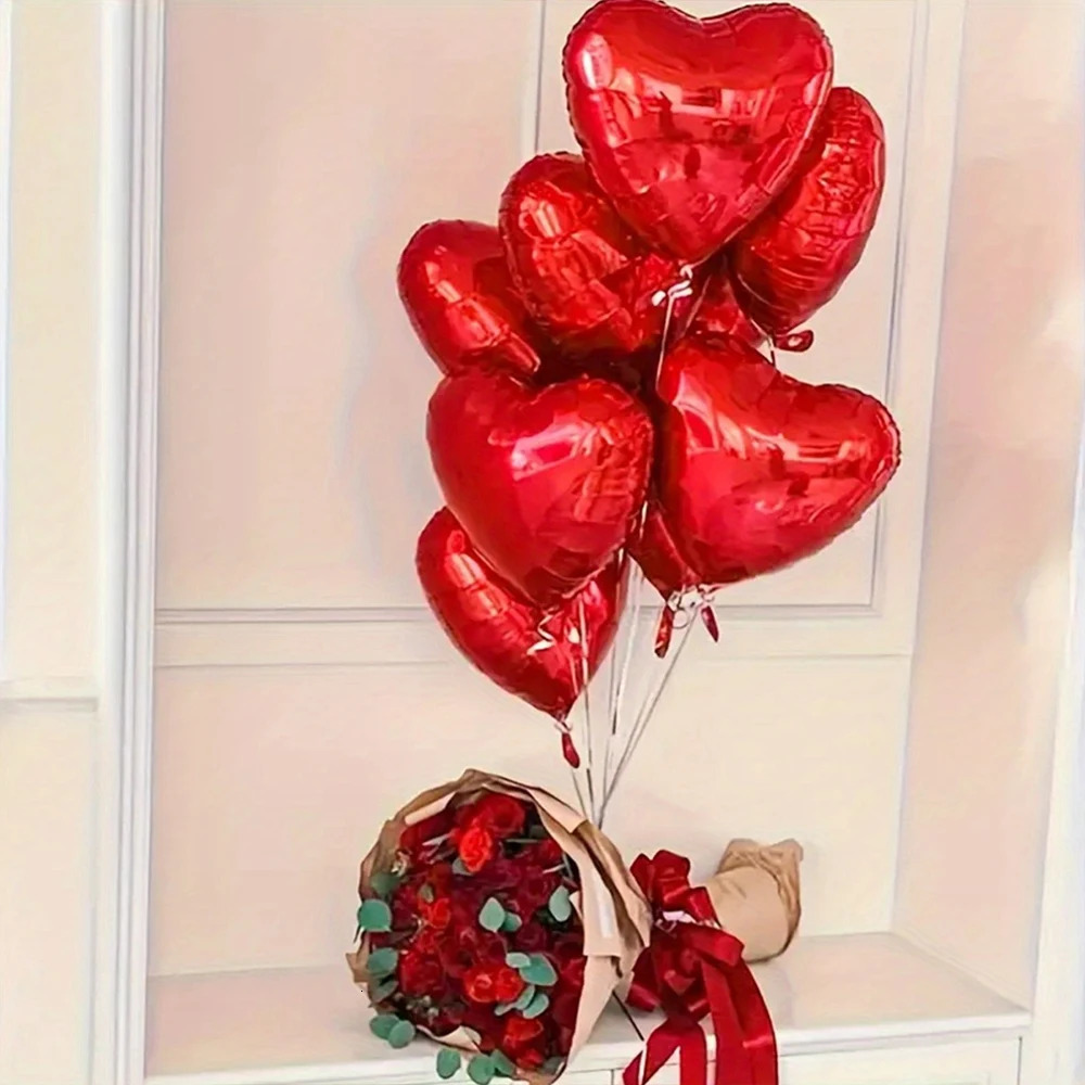 50Pcs Valentines Day Heart Balloons 10 Red Love Heart Shape Balloon for Valentines Day Decorations Heart Foil Balloon Wedding 250724