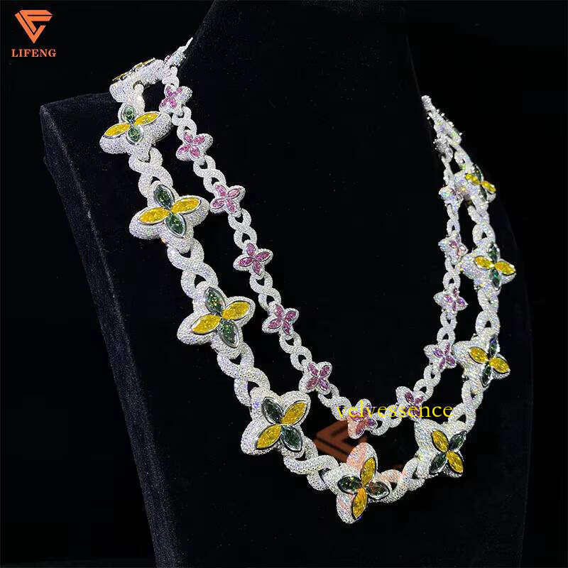 Top Quality Infinity Marquise Sier Hip Hop Jewelry Iced Out Cuban Link Chain Colored Moissanite Necklace