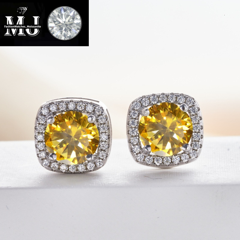 Fashion Sterg Sier Gold Plated Passed Test 1ct Yellow Moissanite Heart Earrings Studs for Men Women