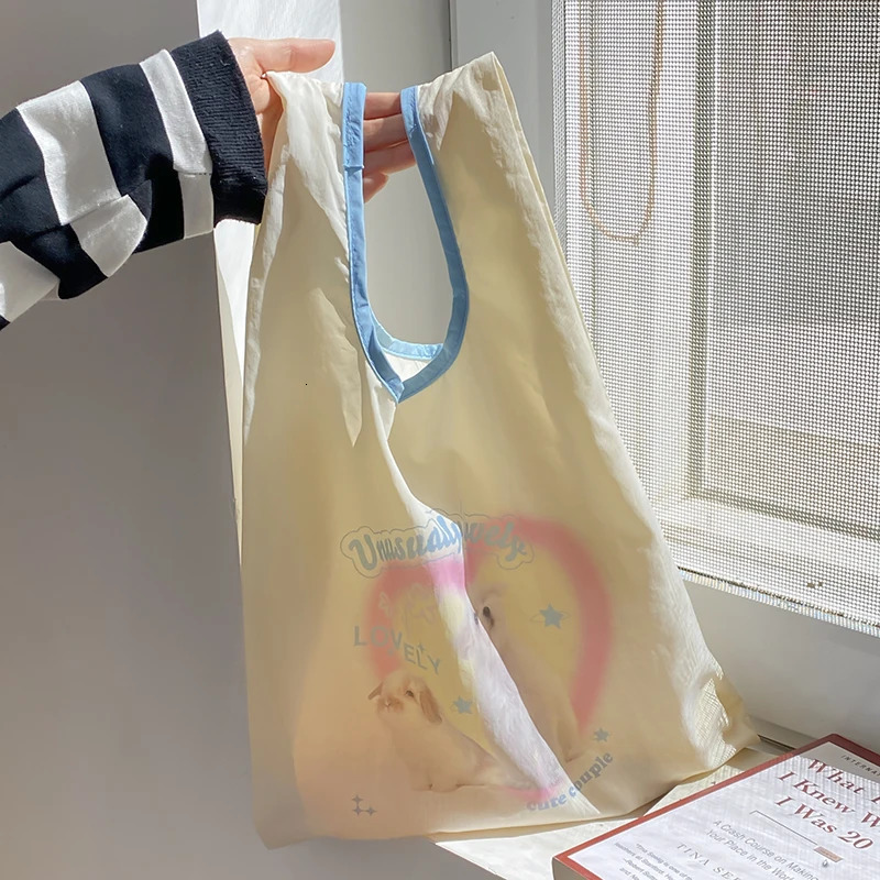 Summer Women Little Tote Cute Cat Dog Print Cloth Small Beach Handbag Female Shopper Leisure Shopping Hand Bags Eco Purse 250723