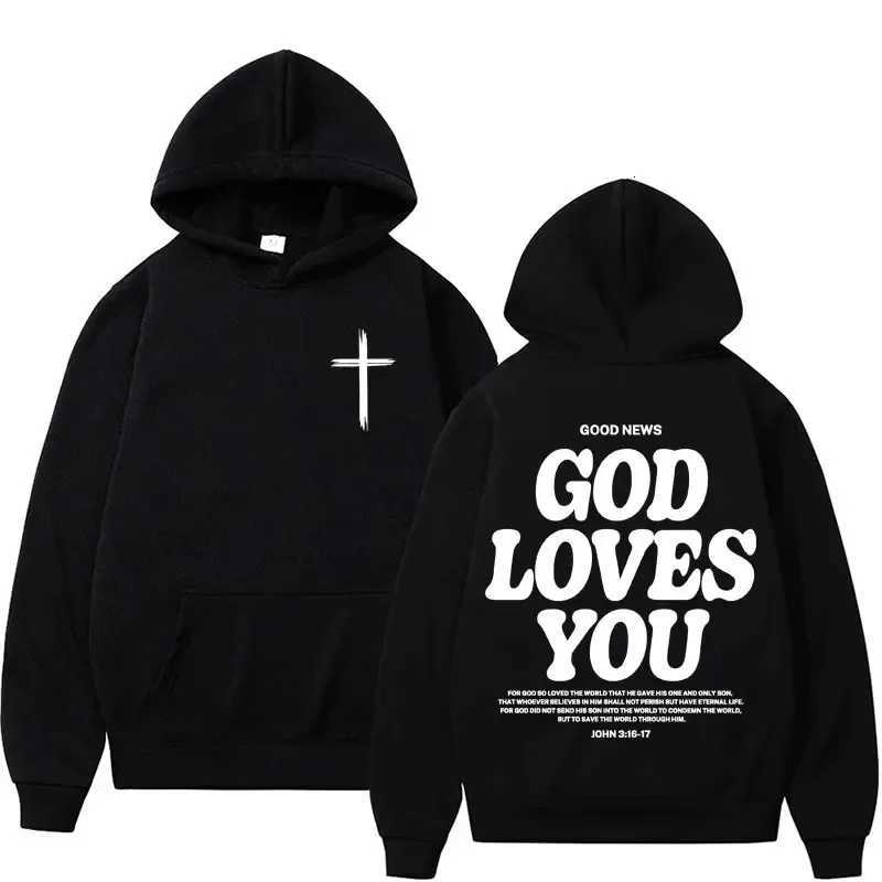 Harajuku Aesthetics Christian Jesus Church Hoodie Bible Verse God Loves You Hoodie Mens Retro Sportswear Street Dress Y2K W250408