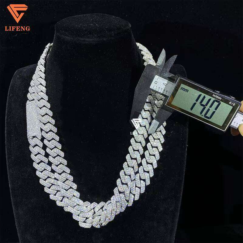 14mm VVS Moissanite Dia Iced Out Link Chain Custom White Gold Plated Fine Jewelry Cuban Charm Necklace for Women