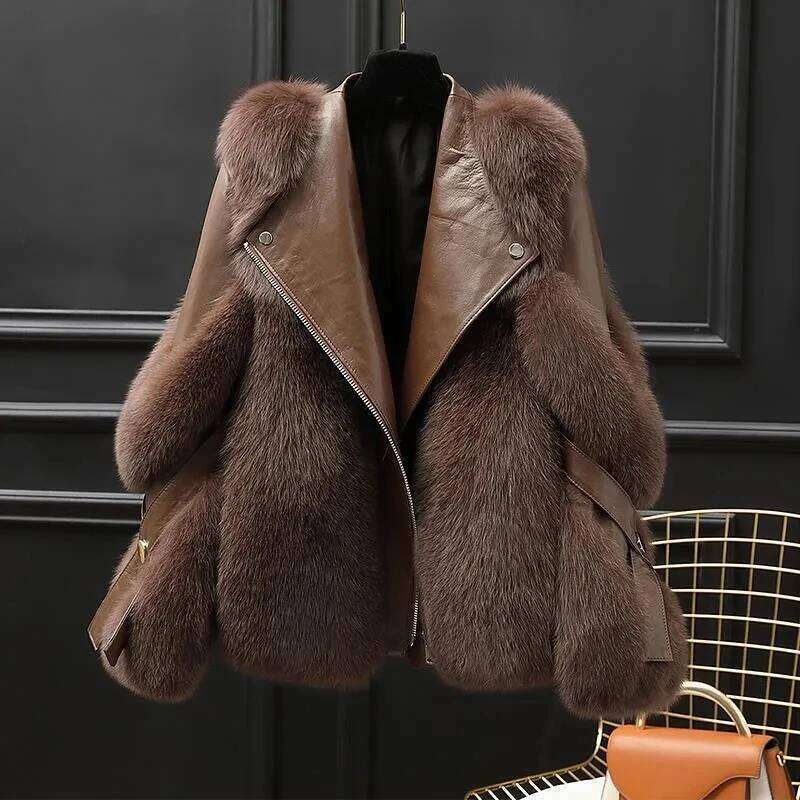 2025 New Autumn Winter Imitation Fox Jacket For Women's Fashion Loose Short Zipper Faux Fur Coat Female Motorcycle Jackets
