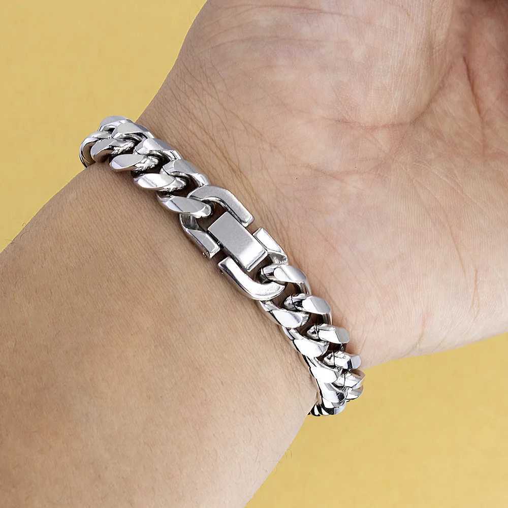 316L Stainless Steel Cuban Link Chain Necklace Bracelet for Men 8MM-12MM Wide Thick Punk Hip Hop Accessories MaleXJ250708