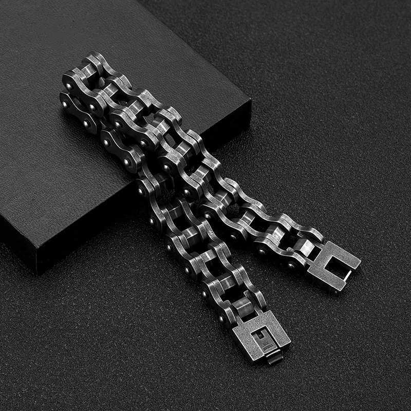 MKENDN Vintage Oxidized Black Bicycle Link Chain Bracelets for Men Stainless Steel Punk Motorcycle Charm Bracelets Male Bracelet W250728