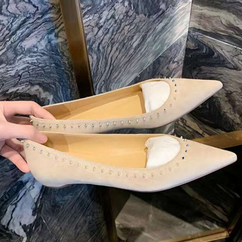 Designer Studiolee Shallow Mouth Pointed Toe Genuine Leather Solid Color Versatile Small Studded Buckle Flat Shoes for Women Summer
