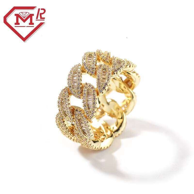 13mm Long Stick Bread Men's Cuban Pure Silver Iced VVS Hip-Hop Moissanite Ring