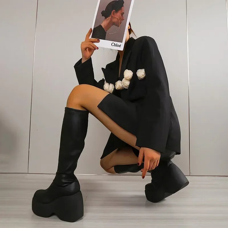 2024 Brand Gothic Style Sexy Elegant Chunky Platform Women Ankle Boots Big Size 43 Walking Comfy Woman Shoes Platform Shoes 250725