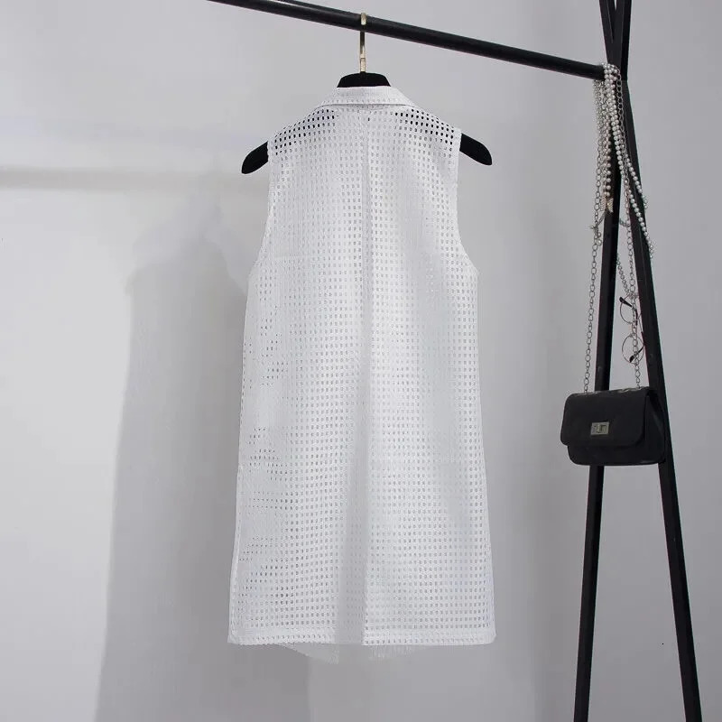 Summer VNeck Collar Black White Suit Blazer Vest Jacket Women Style Sleeveless OL Cardigan Tank Coat 250709