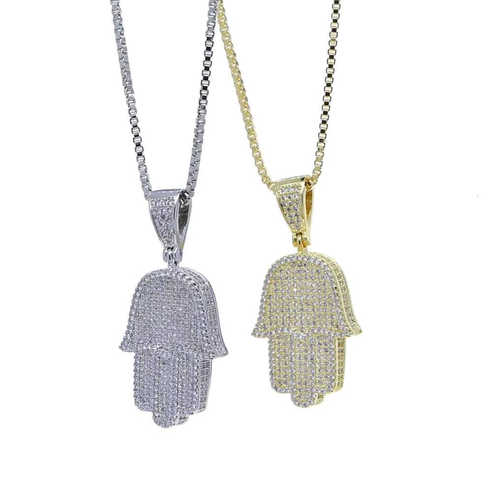 Wholesale Micro Pave Cz Iced Out Bling Men Jewelry Full Cz Paved Hip Hop Men Hamsa Hand Pendant Necklace