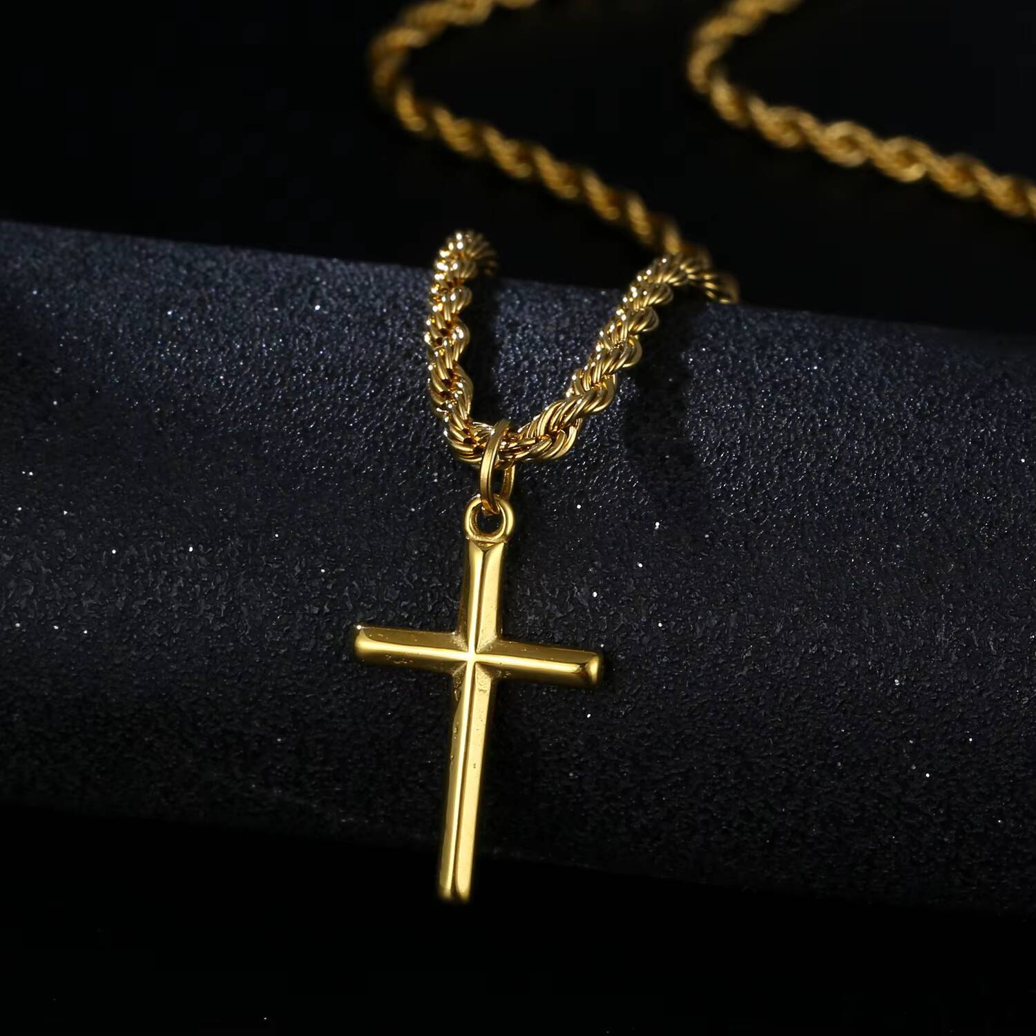 Minimalist 25mm Cross Necklace Stainless Steel Crucifix Charm Gold Silver Rope Chain Women Men Jesus Cross Necklace Gift