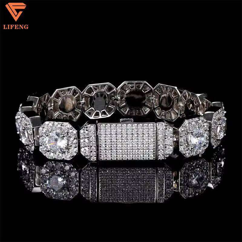 New Sier 10mm Tennis Chain Bracelet Hip Hop Style Dia VVS Moissanite Square 14K Bangle for Men Fine Jewelry