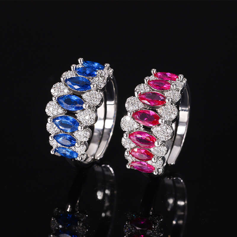 Ring Designer Luxury Jewelry rings for women Copper plated with platinum Inlaid simulation blue pointed crystal pink corundum vintage style Festival g