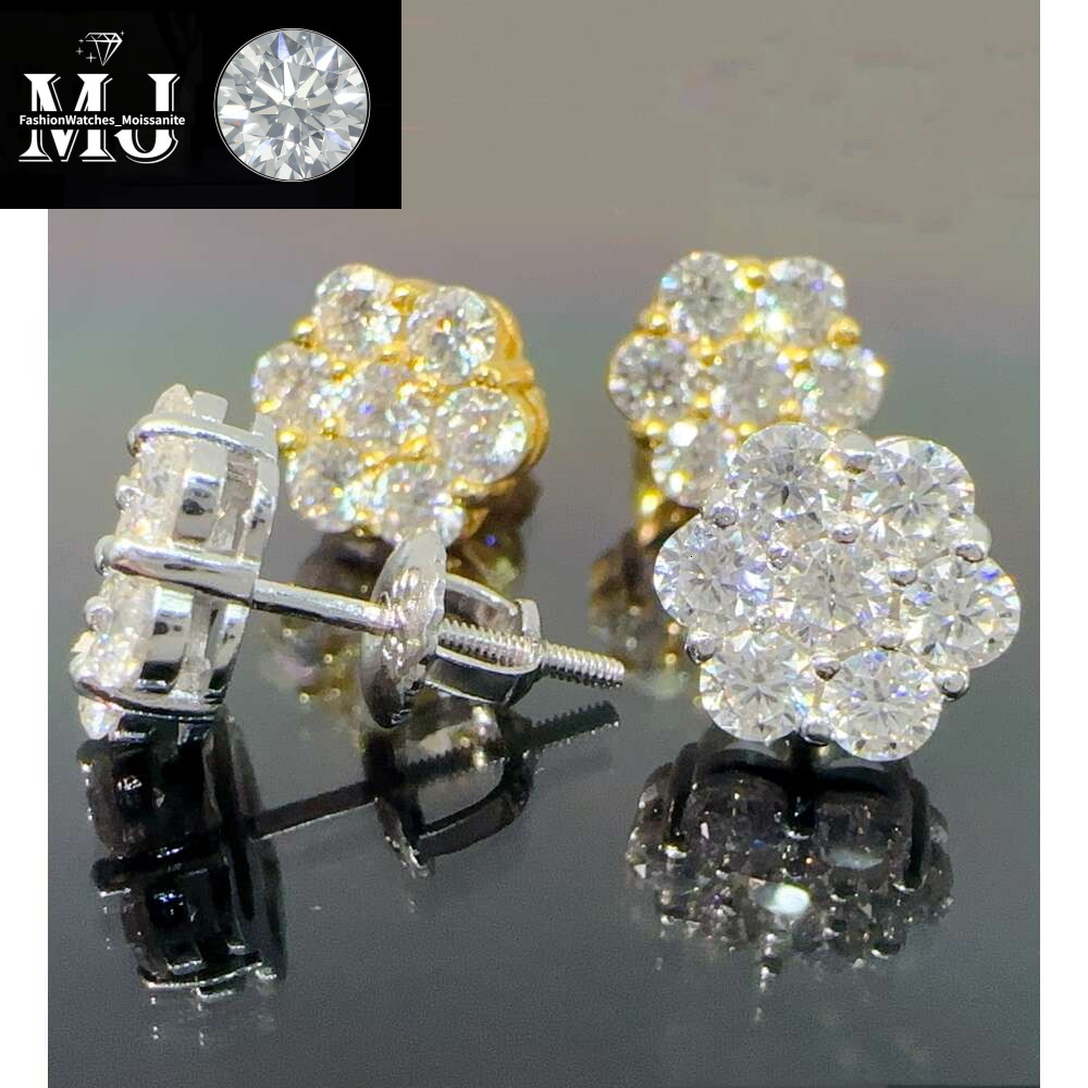 Iced out cluster lab dia screw back sier wer vvs moissanite stud earrings for men women