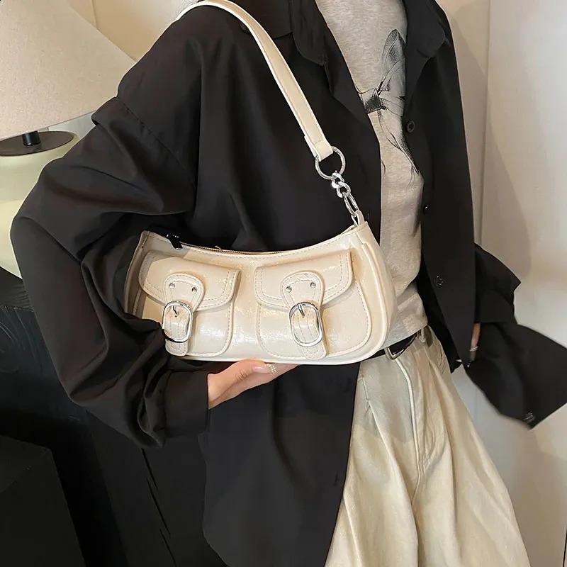 Women's Compact Double Pocket Crossbody Handbag in Sleek Silver Finish