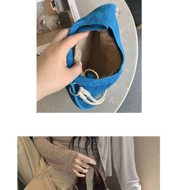 2026 Autumn Collection Beads Straps Women Crossbody Bag Triangle Advanced Feeling Basket Tote Suede Cow Leather Handbag