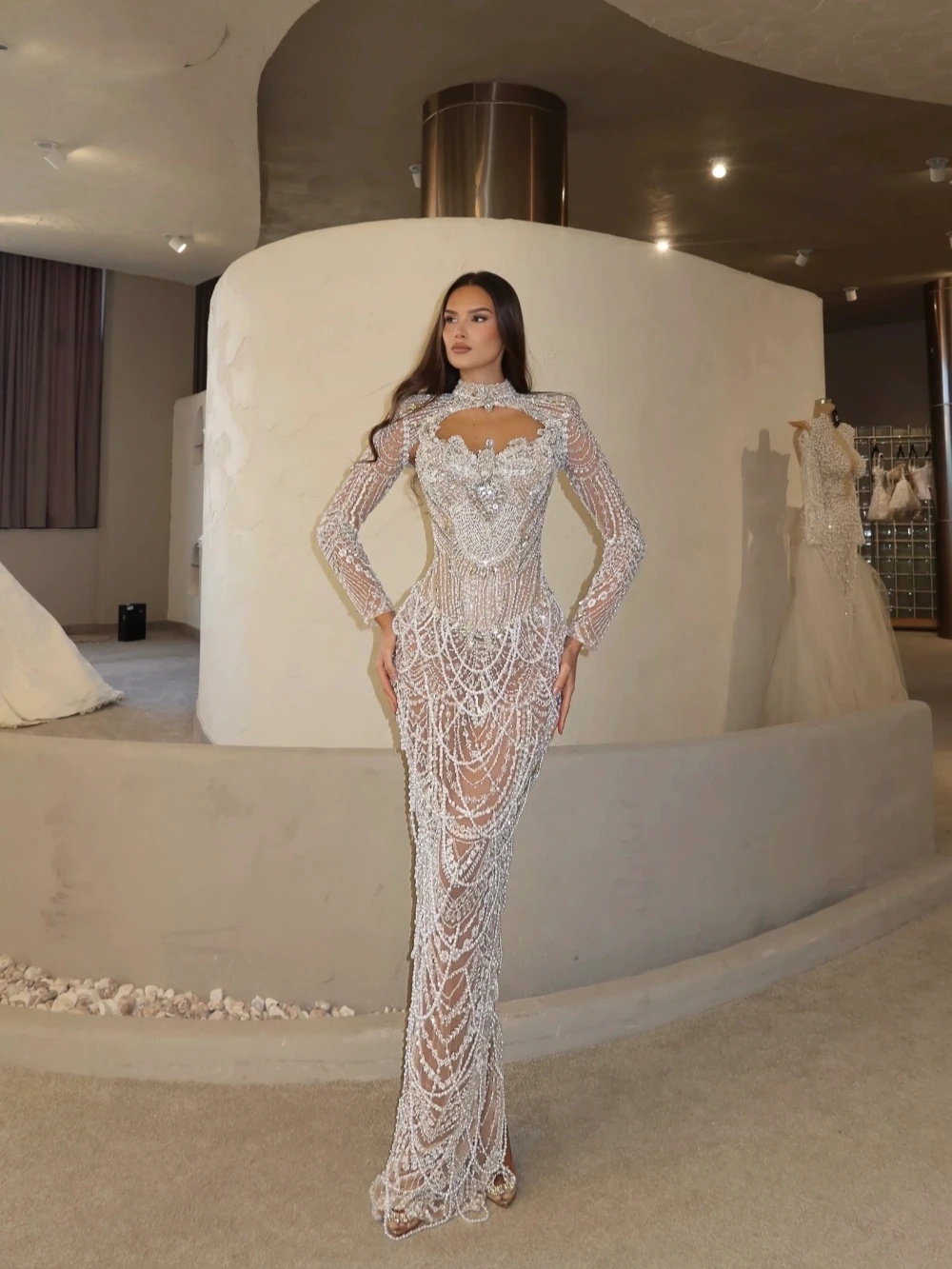 Gorgeous Wedding Dresses Beading Crystal Bridal Gowns Cape Sleeves Pearls Strapless Appliques Illusion Mermaid Customized Vestidos De Novia Plus Size