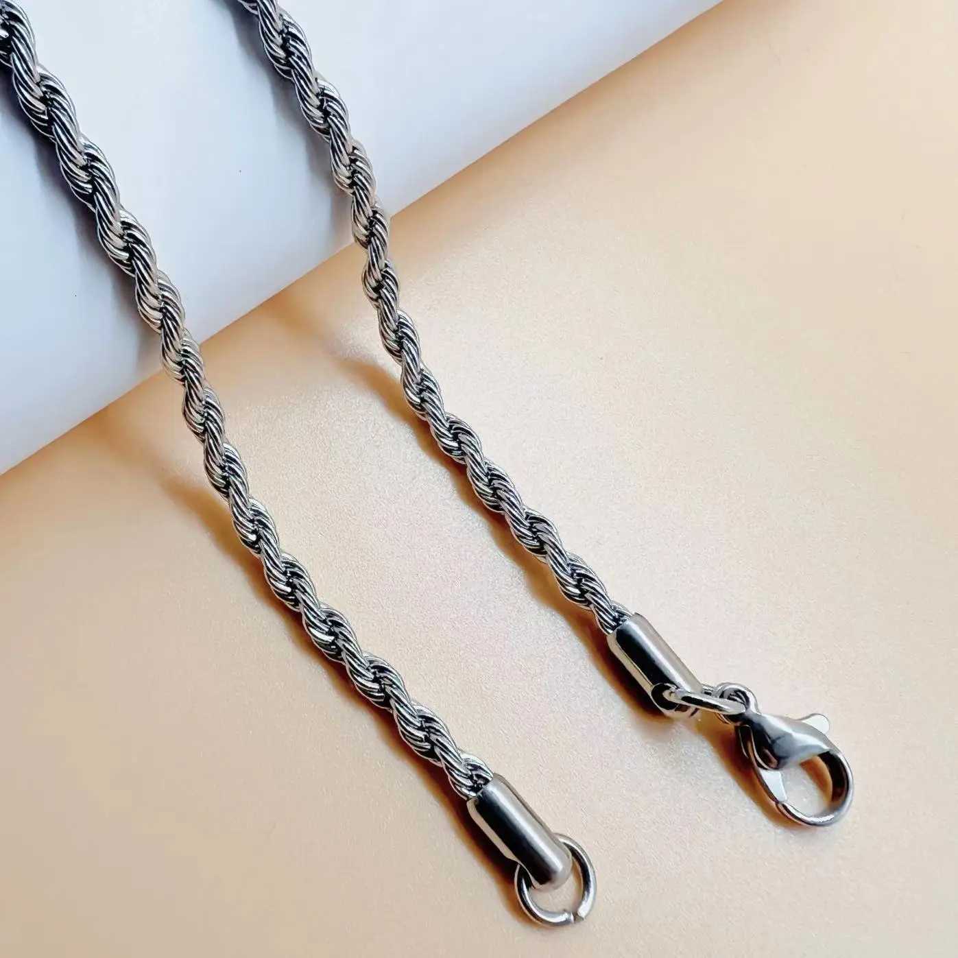 Silver Color 3mm Stainless Steel Necklace Men Twist Chain Basic Chain Hip Hop Jewelry Trend Accessories XJ250708