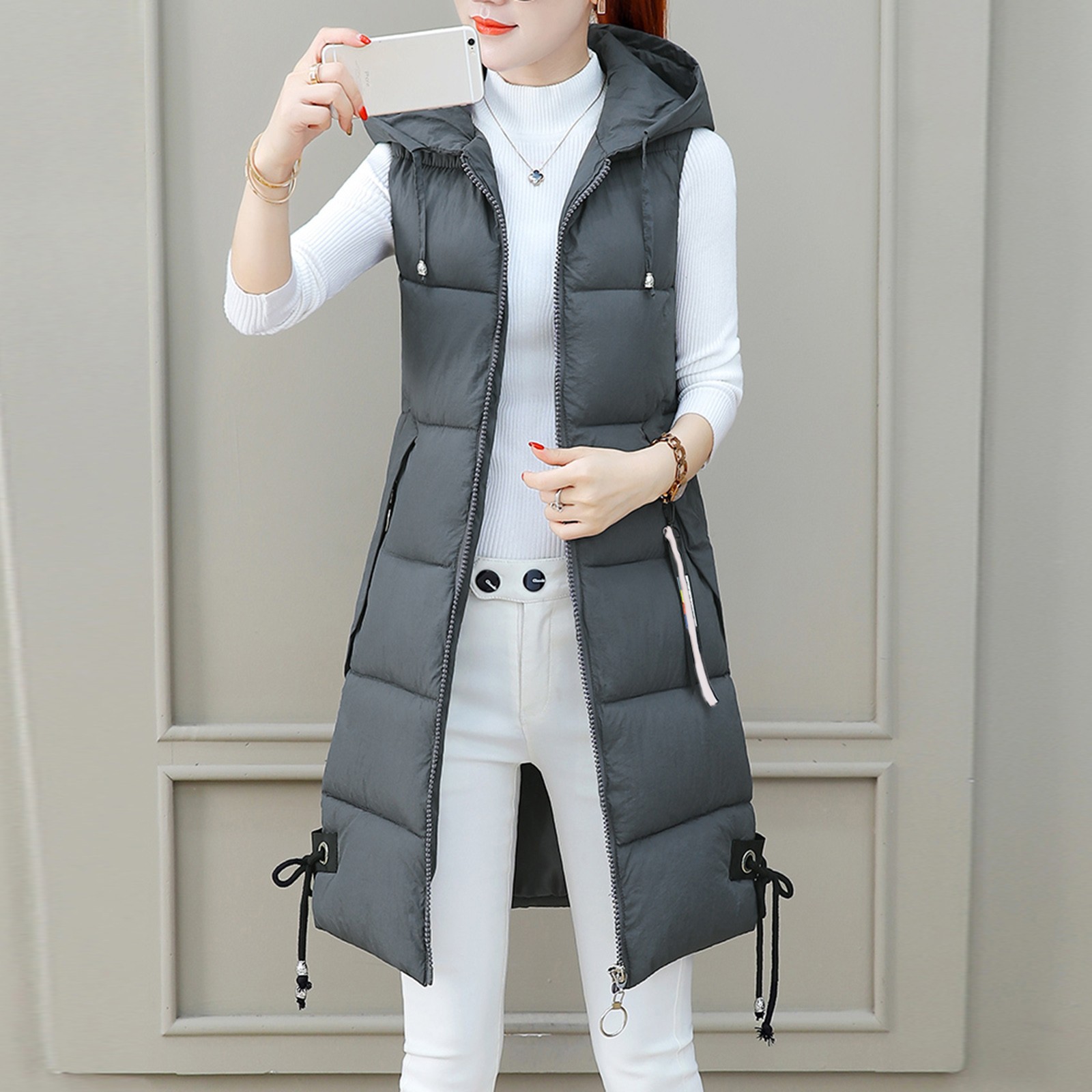 Women Plus Size Hoodie Waistcoat Vest Loose Long Gilet Jacket Coat Autumn And Winter