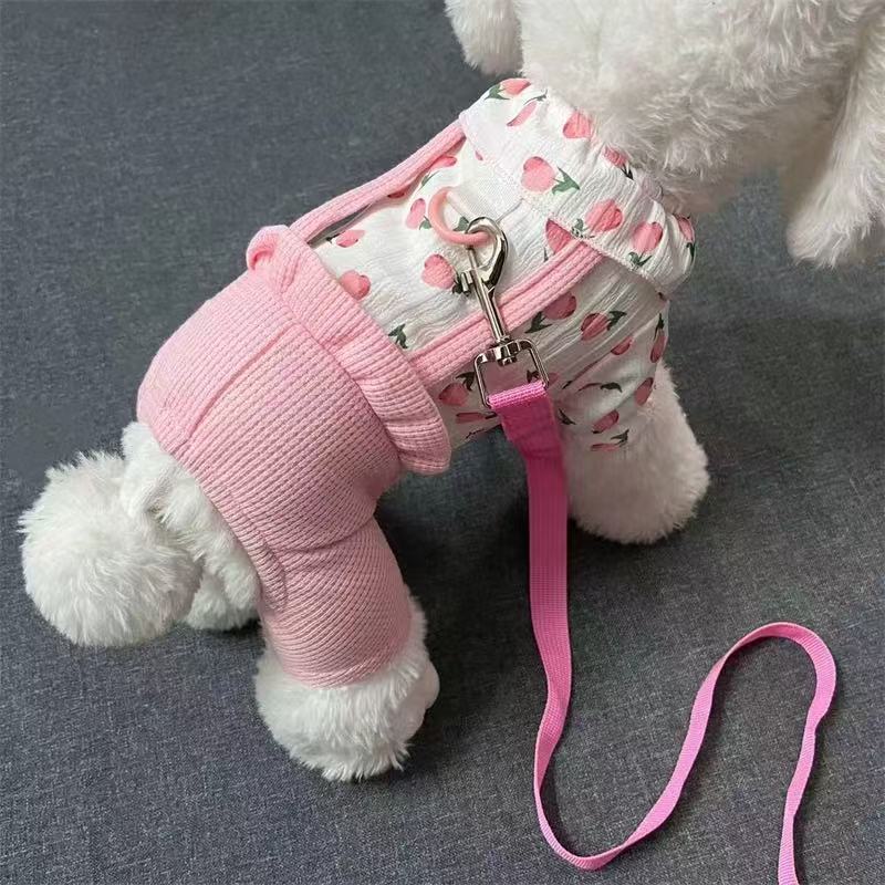 T831 Pet spring and summer cute flower bud four-legged pants with traction rope Teddy Bichon Pomeranian small dog clothes