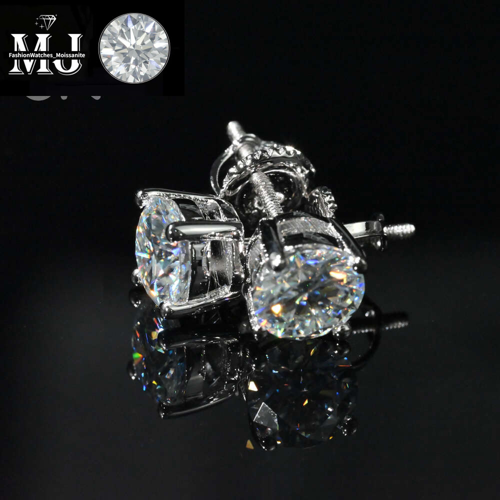 .25 0.5 1 2 4 5 Carat Moissanite Stud Iced Out Round Cut Screw Back Sier 10k 14k Gold Vvs Dia Fine Jewelry Earring