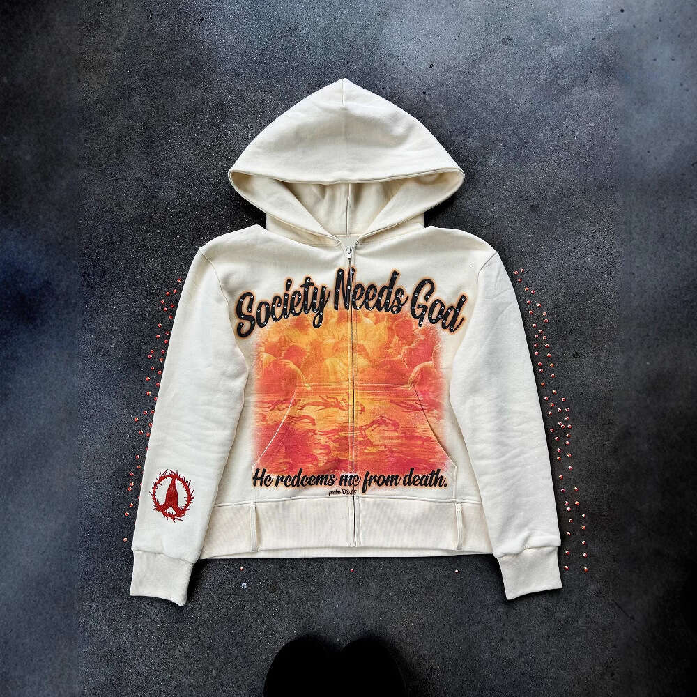 Printed Sweatshirt with Rhinestones Long Sleeve Pullover Hoodie Street Style Y2K